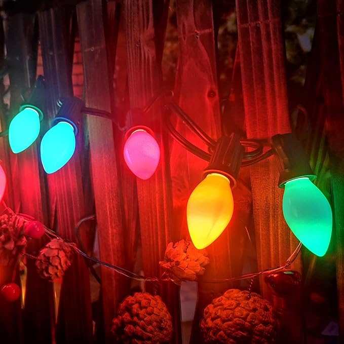 Couah 2 Pack 50 Ft C7 Christmas String Lights, Vintage Christmas Lights with 54 Multicolor C7 Light Bulbs Outdoor C7 Christmas Lights for Christmas Tree Party Backyard Wedding