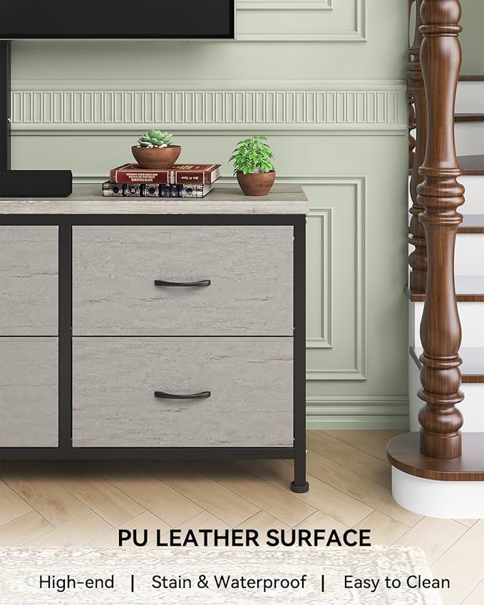 TV Stand with Mount, Fabric Dresser with 6 Drawers for 32/45/55/60/65/75 inch TVs, Dresser Entertainment Center, Modern Media TV Console Table