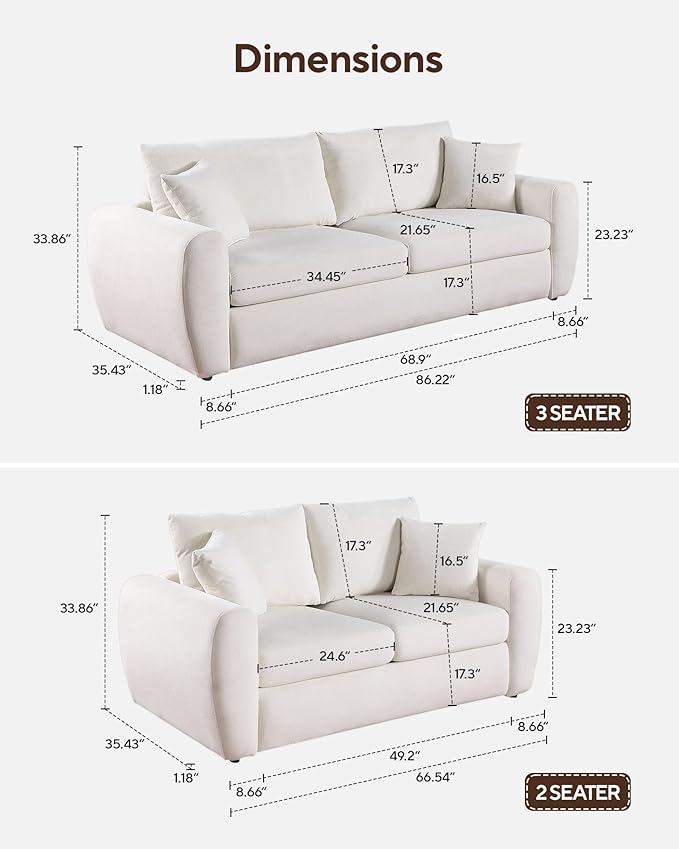 86.2" Oversize Loveseat Sofa, Chenille Loveseat, Modern Loveseat Couch with Wide Armerest, Cloud Sofa for Living Room, Bedroom and Office