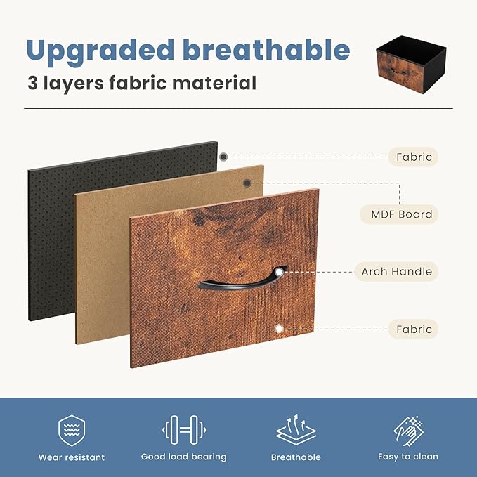 DUMOS Nightstand with 4 Drawers Bedside Table with Removable Fabric Bins Sturdy Steel Frame Wood Top Organizer Furniture for Bedroom Closet Living Room