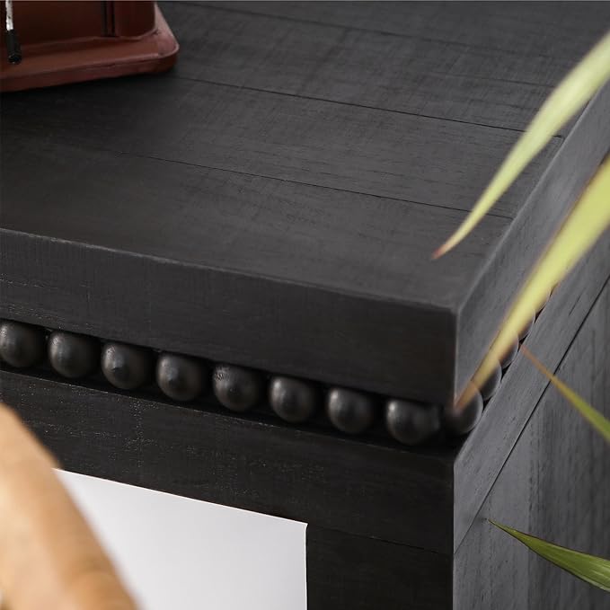 Console Table for Living Room, Long Sofa Table Behind Couch with Real Wood Beads Decoration, Retro Entryway Table for Hallway Foyer (64 Inch, Antique Black)