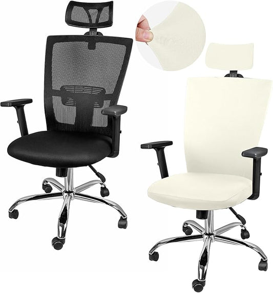 Lounsweer 3 Pieces Office Chair Cover Rolling Desk Chair Cover Gaming Covers Stretch Washable Protector Pets Slipcovers for Swivel Armchair Boss(Classic,Ivory White)