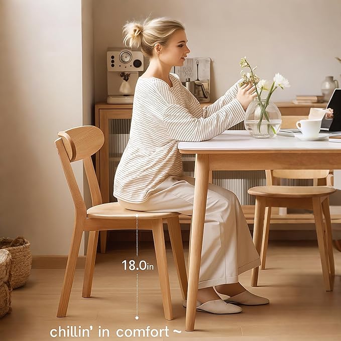 Solid Wood Dining Chairs Set of 4 - FAS-Grade North American Oak,Heavy Duty Dining Chair with Ergonomic Curved Back,Suitable for Kitchens and Dining Rooms,Easy Assembly,400 lbs Capacity