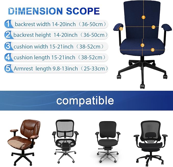 Tallew 4 Pcs Office Chair Covers Set Computer Universal Protective Stretchable Chair Seat Covers Desk Armrest Slipcovers Pads Office Cushion Backrest for Rotating (XL,Navy)