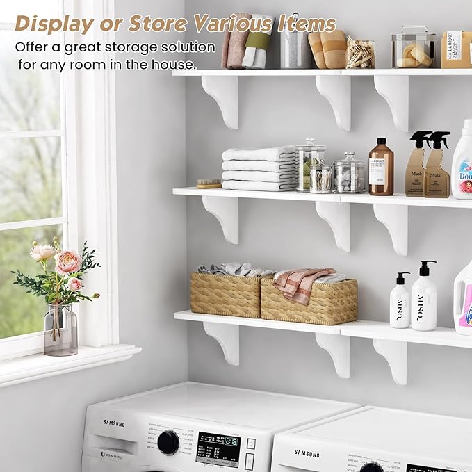 Forbena 24 Inch Wall Shelves for Bedroom Set of 3, Large Bathroom Floating Shelves for Wall, Long Decorative Hanging Arched Shelving Unit for Living Room Kids Girls Room Nursery Office (White)