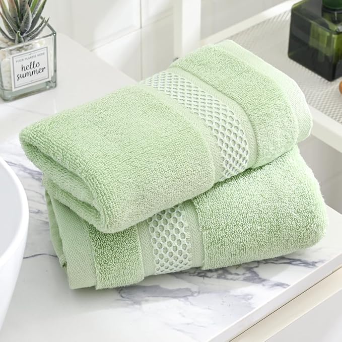 sense gnosis Green Hand Towel Absorbent Super Soft 100% Cotton 2 PC Towel Set Decorative Bath Hand Towels for Bathroom Everyday Use 13"x 29"