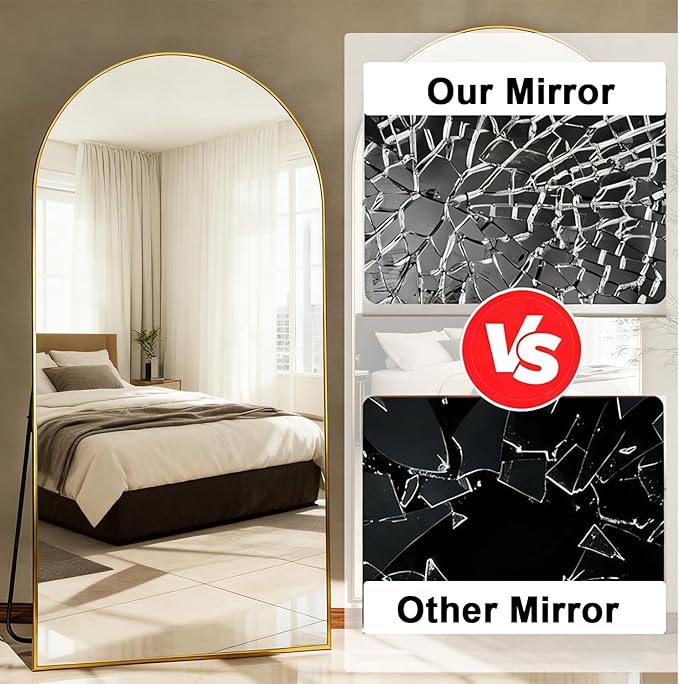 Arched Full Length Mirror,65" L x 24" W Floor Mirror, Aluminum Alloy Frame, Shatterproof Glass - Free Standing, Leaning or Wall Mounted for Bedroom, Living Room, Entryway, Modern Home (Black)