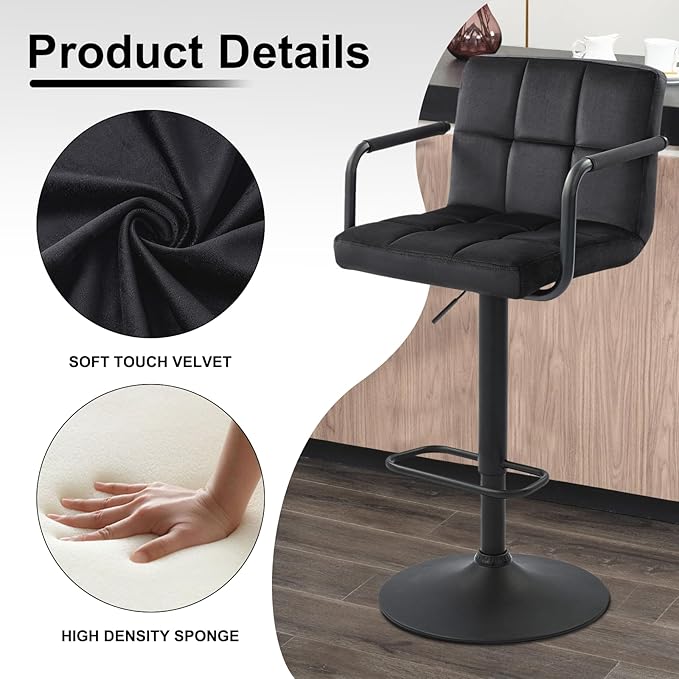 Furnimart Adjustable Bar Stool Swivel Barstools Set of 4 Counter Stools with Armrest and Footrest Upholstered Bar Chairs for Kitchen and Dining Room