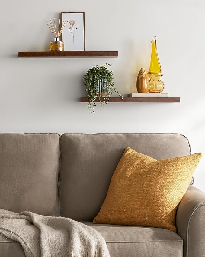 BAYKA Floating Shelves, 22.5 inches Rustic Wood Wall Shelves for Bathroom，Bedroom, Living Room, Kitchen & Book, Hanging Display Decor Organization Shelf with 22 lbs Capacity (Rustic Brown)