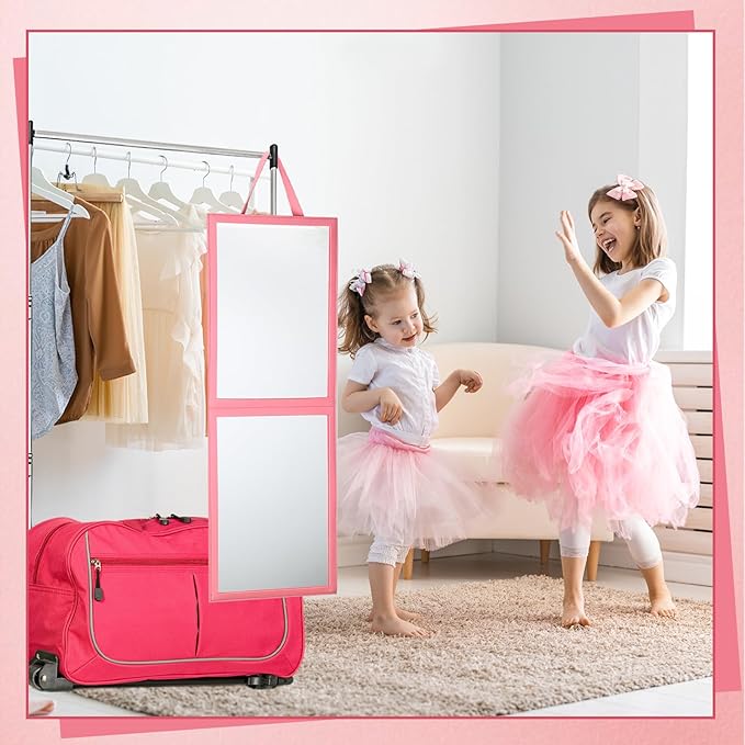 Foldable Portable Full Length Mirror for Dorm Dance Backstage Camping Travel Hanging Folding Makeup Body Mirror for Dancers Artists Home Aestheticians Spa(Pink,33.5" X 13.4")