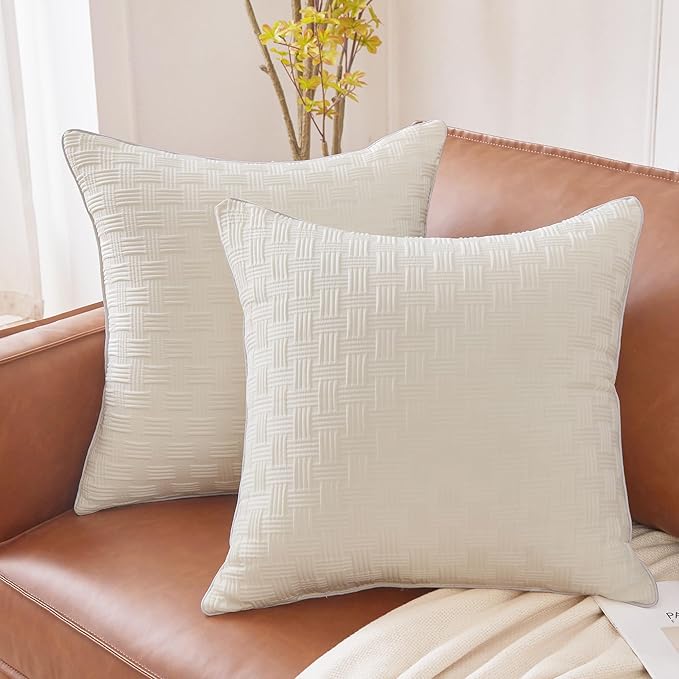 Leeden 22x22 Pillow Inserts Set of 2-22 Inch Decorative Throw Pillow Insert, Soft Fluffy Square Throw Pillows for Couch Bed, Beige Couch Pillow Insert Pair