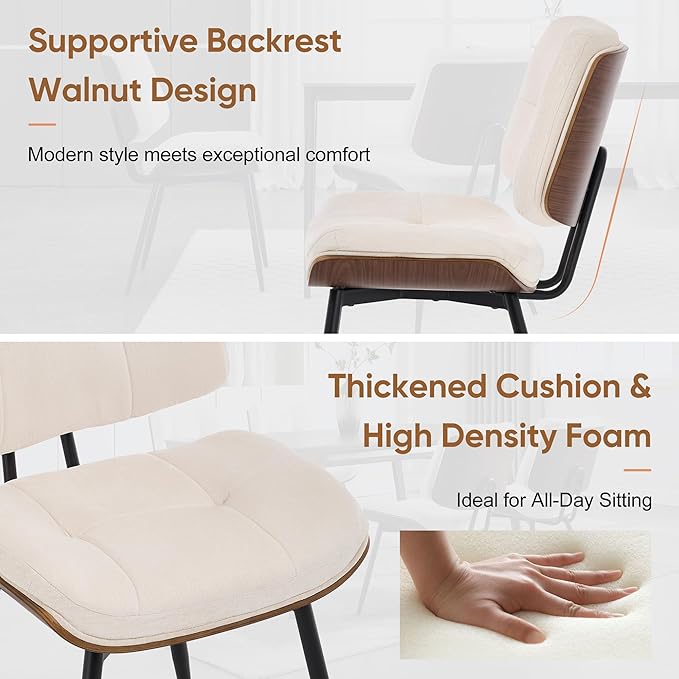 BFZ Dining Chairs Set of 6, Mid Century Modern Kitchen Chairs with Walnut Bentwood Back and Metal Legs, Upholstered Fabric Dining Room Chairs for Kitchen, Living Room