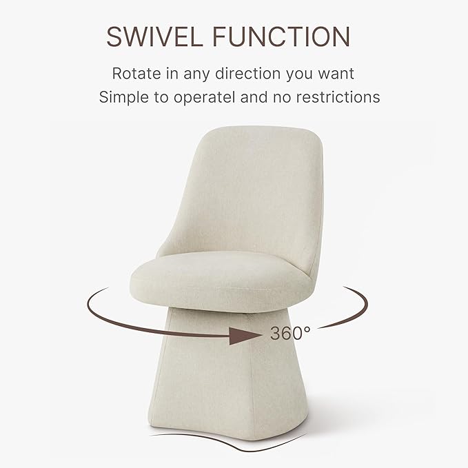 Swivel Dining Chairs Set of 2, Upholstered Mid Century Modern Deskchair with High Back, Linen Fabric Kitchen Chairs for Dining Room, Bedroom, Dressing Room, Linen