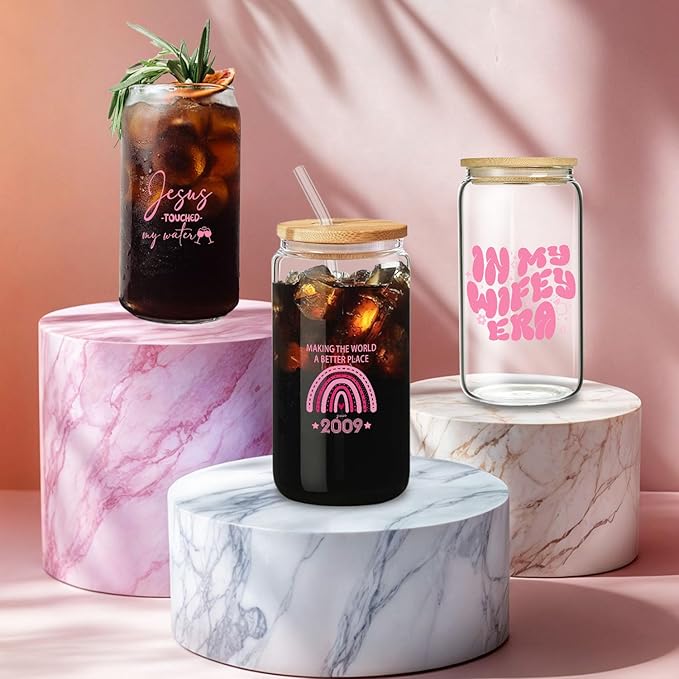 Sweet 16 Gifts for Girls,Making the World better since 2009 Glass,Cute Pink Glass Cup, 16th Year Old Girl Birthday Party Decoration Gifts, Girls Birthday Cup Decoration Present for Her-16 oz