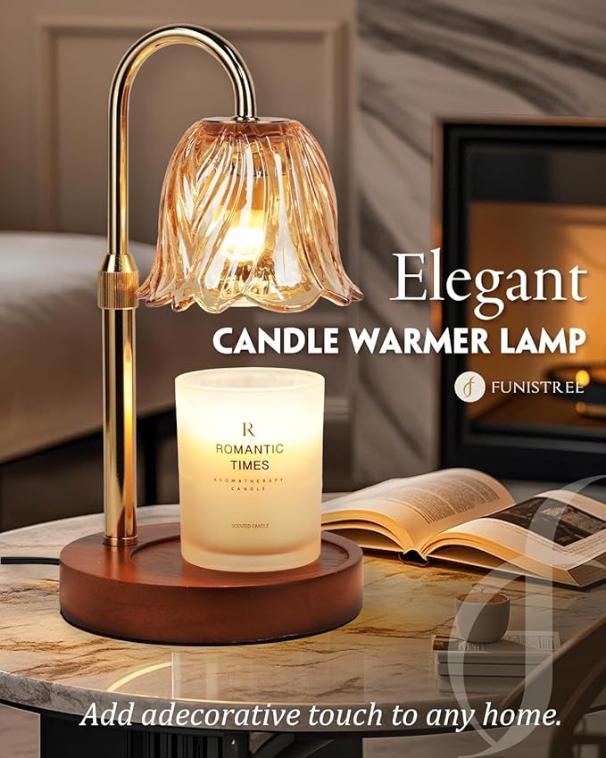 Candle Warmer Lamp, Gold Candle Lamp Warmer with Timer & Dimmer with 2 Bulbs, Birthday Gifts for Women Mom, Christmas Gifts, House Warming Gift New Home Bedroom Decor, Height Adjustable