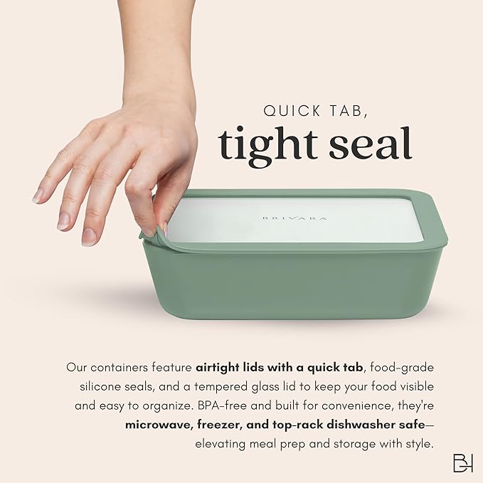 Ceramic Coated Glass Food Storage Container | No PTFE, PFOA, PFAS, and BPA | Reusable Non Toxic Meal Prep Container with Glass Lid | Easy To Store | 2.5 Cup Square [Willow]