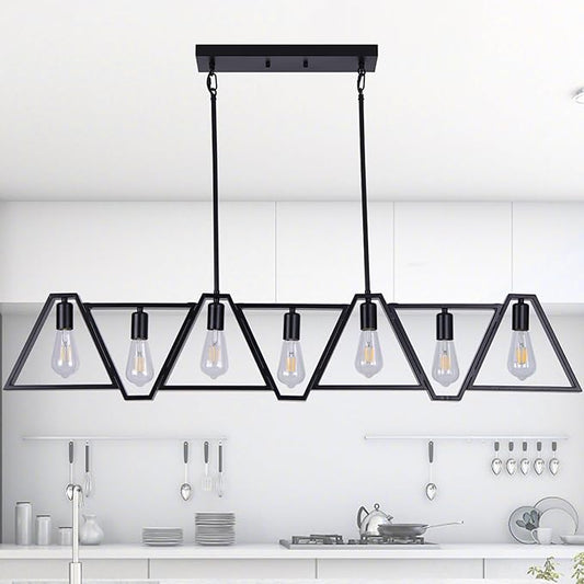 Dining Room Light Fixture, Kitchen Island Lighting with Adjustable Rods, Modern Chandelier Pendant Lamp Over Table (Black, 7 Light)
