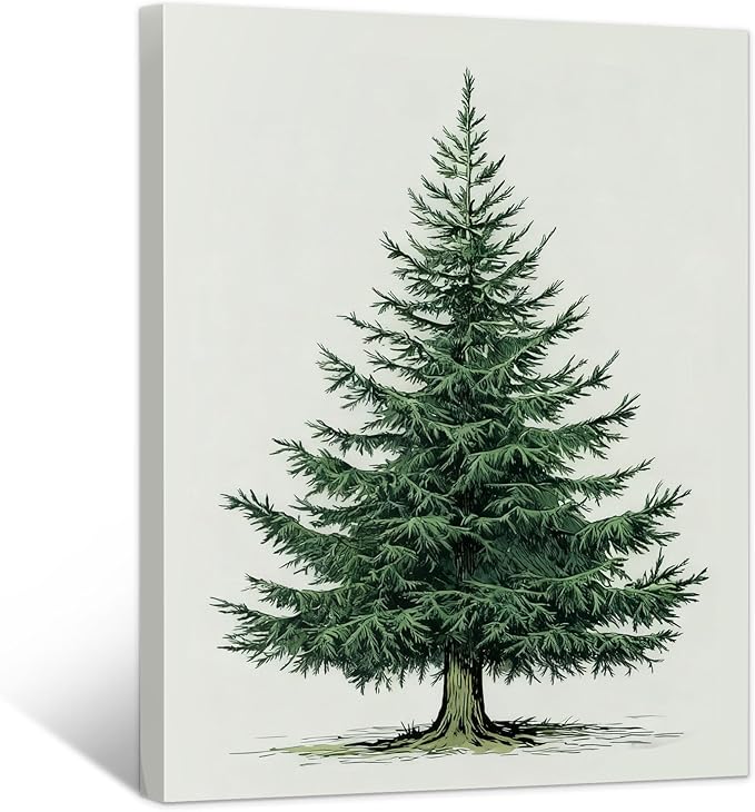 Framed Christmas Pictures Wall Decor,Vintage Pine Tree Prints,Winter Christmas Canvas Wall Art Decoration for Bedroom Bathroom Living Room Rustic Xmas Holiday Gifts (Christmas Tree 5, 11'' X 14'')