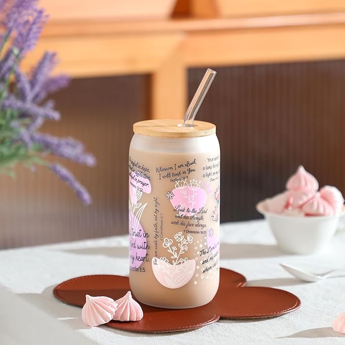 Bible Verse Coffee Mug, 16oz Christian Coffee Tumbler, Daily Affirmations Cup for Women, Religious Gifts for Mom, Sister, Christmas, Birthday, Mother’s Day(Frosted Glass)