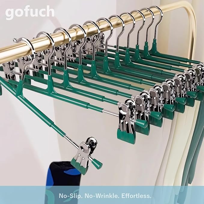 Pants Hangers with Clips - 50 Pack Heavy Duty, Non-Slip Adjustable Space Saving Skirt Hangers for Pants, Jeans, Shorts | White | 12 Inch