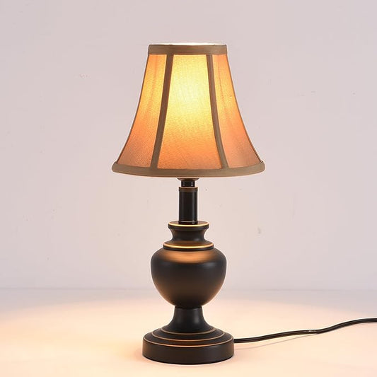 Traditional Table Lamp, Desk Lamp for Living Room with Fabric Shade, Vintage Bedside Lamp Black Finish for Bedroom Nightstand Office Hotel (Pack-01)