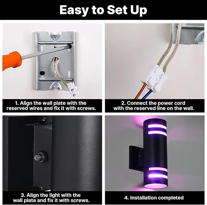 RGB Up and Down Lights Outdoor Wall Lights 2 Packs, Smart Color Changing Outdoor Wall Sconce WiFi Voice & App Control,Aluminum Waterproof Exterior Lights for Porch Compatible with Alexa