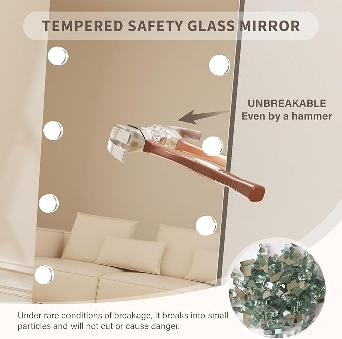 Kosmonia 62x20 Hollywood Full Length Mirror with Light, 20 Dimmable Bulbs & 3 Color Smart Touch Control, Distortion Free, Tempered Glass & Shatter Proof Film, Safe Full Body Mirrors with Stand