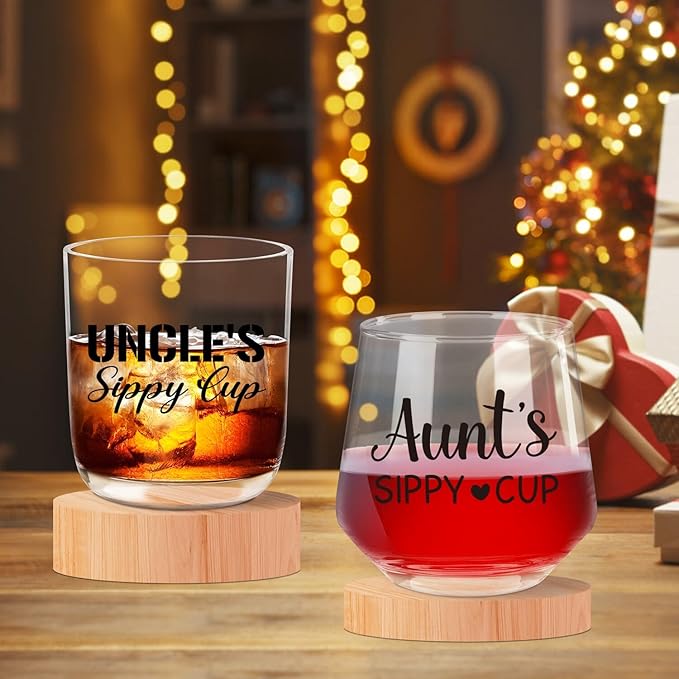 Ithmahco Aunt And Uncle Christmas Gifts, Aunt Wine Glass And Uncle Whiskey Glass Set, Aunt Uncle Gifts, Best Aunt And Uncle Ever Gift Set, Funny Christmas Birthday Gifts For Aunt Uncle