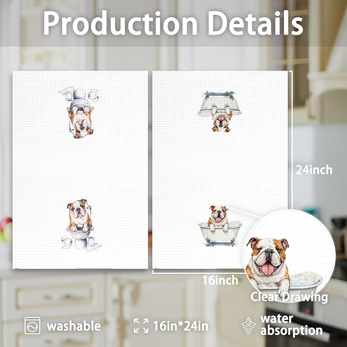 Funny English Bulldog Dog Hand Towels Set of 2, Gifts for English Bulldog Dog Owners Lovers, Puppy Pet Decor for Bathroom, Pet Lovers Gifts Toilet Hand Towels for Bathroom Washroom, 16x24In