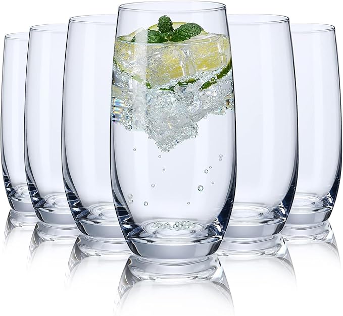 CUKBLESS Drinking Glasses Set of 6, Crystal Highball Water Glasses, Glass Cups for Water, Juice, Beverage, Mojito, Mixed Drinks, Cocktail Glass Set，13 Oz