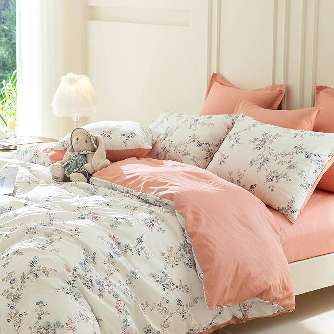 King Comforter Set Floral Soft Cute Floral Bedding Comforter Sets Garden Style Red Flower Print Botanical Flowers Comforter Set King for All Seasons 1 Comforter and 2 Pillowcases