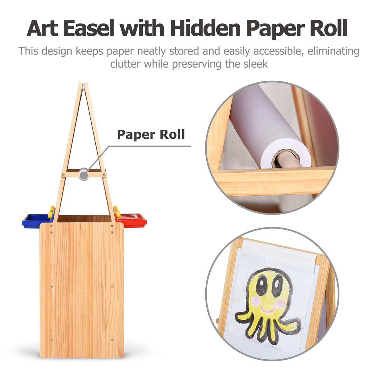 Bolocon Wooden Kids Double-Sided Magnetic Art Easel w/ 2-Tier Storage Shelf