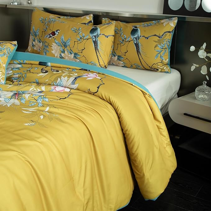 Floral Comforter Set Twin Soft Cute Floral Bedding Comforter Sets Garden Style Flower Tree Branches Flowers Birds Print Botanical Comforter Set for All Seasons 1 Comforter and 1 Pillowcases