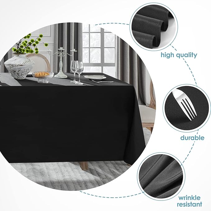 VidaFete 1 Pack Tablecloth 90 * 156inch Rectangle Table Cloth Polyester, Stain Wrinkle Resistant Polyester Dining Table Cover for Kitchen Dinning Party Wedding Tabletop Buffet Decoration(Black)