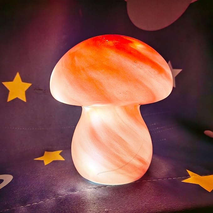 Mushroom Table Lamps Night Lights Cute Glass Nightstand Bedside Desk Lamps for Bedroom Living Study(Bulb Included) - Pink