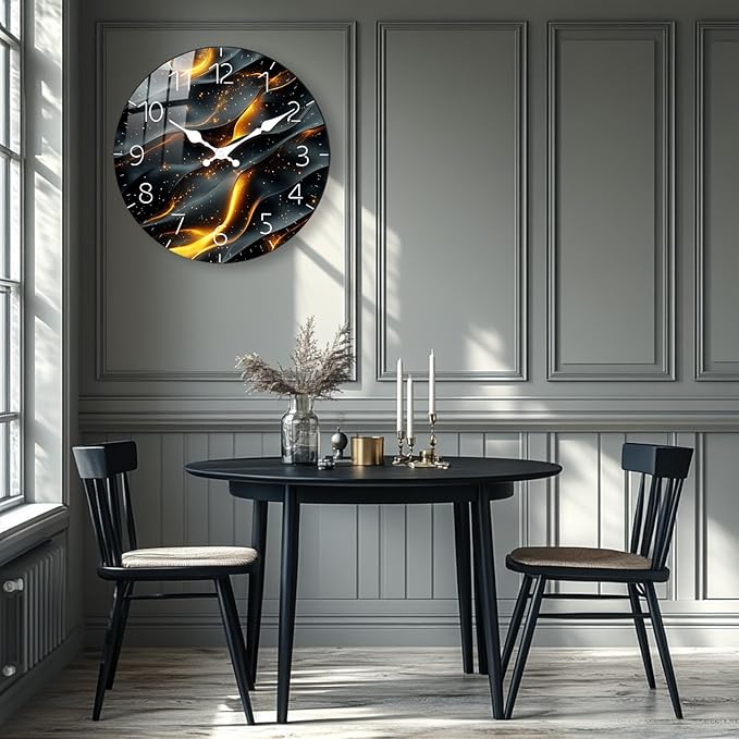Modern Wooden Wall Clock for Office Decor 16 Inch Marble Design Clocks Battery Powered Wall-Clock for Living Room