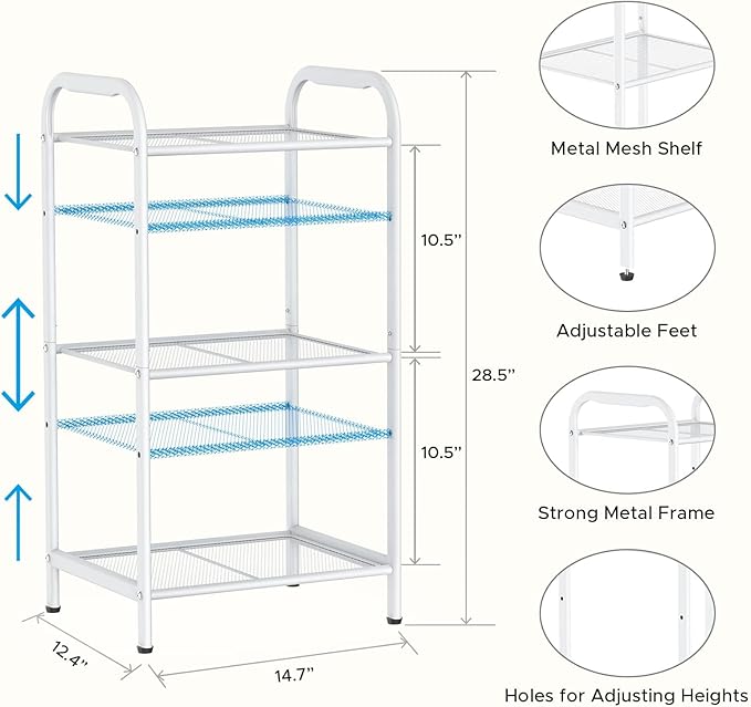 MAX Houser Storage Rack with Shelf,Industrial Style Extendable Plant Stand, Standing Shelf Units for Kitchen, Bathroom, Office,Living Room, Balcony, Kitchen (White, 3 Tier)
