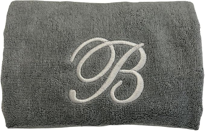 Gray Monogrammed Hand Towels for Bathroom - Luxury Hotel Quality Personalized Initial Embroidered Towel for Powder Room, Spa - GOTS Organic Certified - Set of 2 Silver Letter B