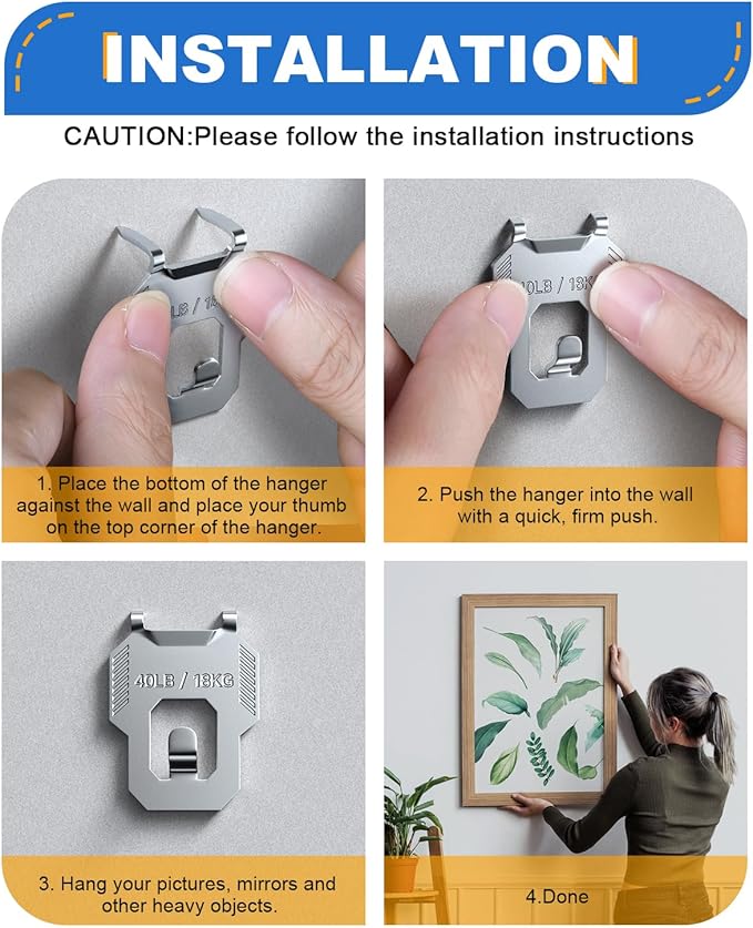 40Pcs Drywall Picture Hanger Claw: Holds Up to 40Lbs Easy Tool-Free Nail-Free Wall Hooks for Hanging Picture Mirror Photo Poster Kit - No Damage Heavy Duty Wall Hanger for Room Office Decor