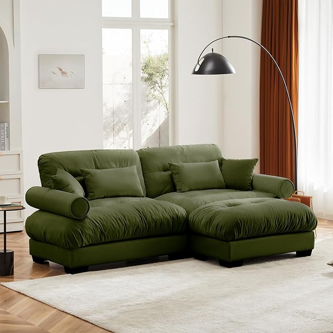 Olive Green Ottoman for Modular Sectional Sofa, Single Sofa, Ottoman Seat for Convertible Sectional, Velvet Sofa Couch for Living Room, Bedroom, Apartment