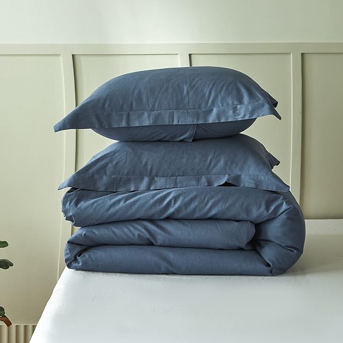 Simple&Opulence French Linen Duvet Cover Set 78" x 86"- 3 Pieces (1 Comforter Cover,2 Pillowcases)- Natural Flax Cotton Blend-Solid Color Breathable Farmhouse Bedding-Navy Blue, Full