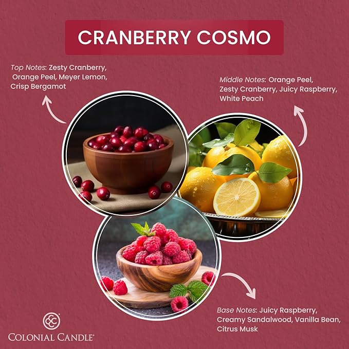Colonial Candle Cranberry Cosmo Scented Candle Jar, Highly Fragranced Candles for Home Scented, Mottled Wax Candle, 2 Wick, 8 oz - Made in The USA
