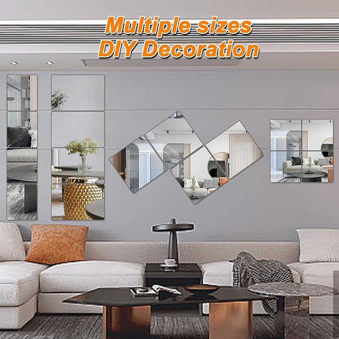 6 Pack Wall Mirror Full Length, 10 x 10 Inch Unbreakable Acrylic Mirror Tiles, Shatterproof Flexible Plastic Mirror Sheets for Bedroom Home Gym Door (6P 10"x 10")