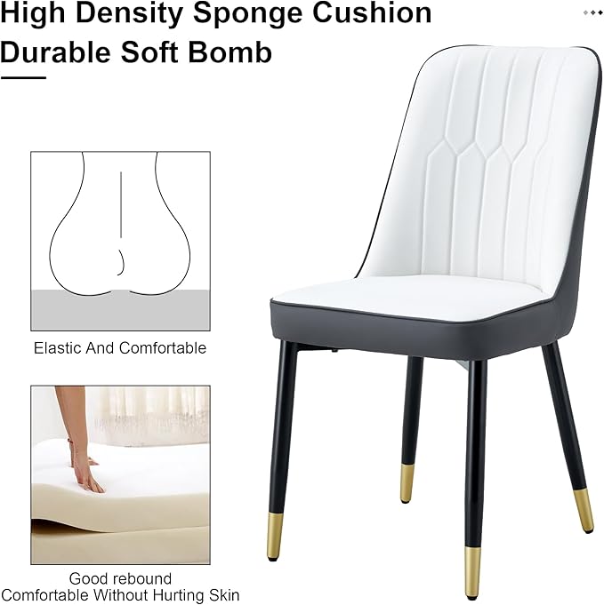 Dining Chairs Set of 4，Modern Dining Chairs, Equipped with PU Leather Backrest Cushions and Black Metal Legs, Suitable for Restaurants, Kitchens, and Bedrooms Dining Room Chairs