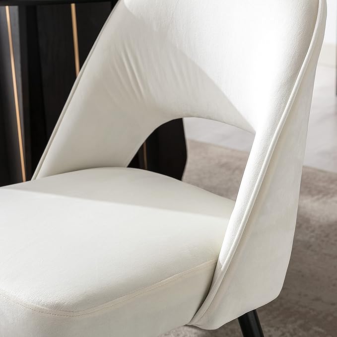 DUOMAY Modern Dining Chair Set of 6 with Open Back, Velvet Upholstered Armless Chair with Metal Frame Side Chair for Kitchen Dining Room Living Room, Beige