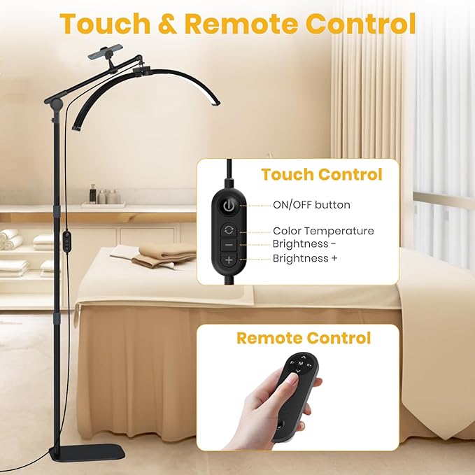 LASTAR LED Lash Light for Eyelash Tech – Half Moon Floor Lamp with Adjustable Brightness, Warm-to-Cool Lighting & Built-in Phone Holder – Ideal for Tattoo Artists, Estheticians & Lash Experts