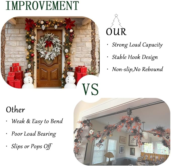 WesGen Garland Hanger for Front Door Frame, Adjustable 17"- 82" Heavy-Duty Garland Holder for Door Frame Christmas & Halloween Decorations, Wreaths, Lights, No-Drill, Damage-Free
