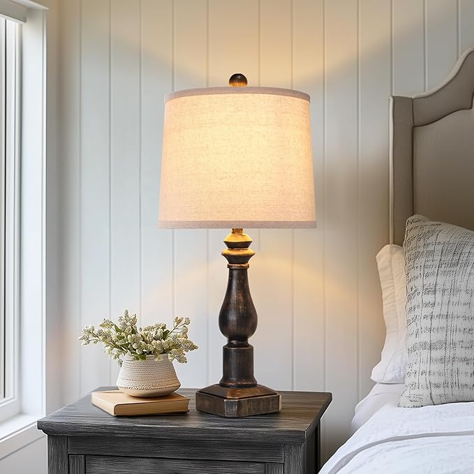 RORIANO 23" Set of 2 Vintage Farmhouse Table Lamp for Living Room Bedroom, Rustic Modern Resin Nightstand Bronze Desk Lamps for Entryway Office, 2 Bulbs Included