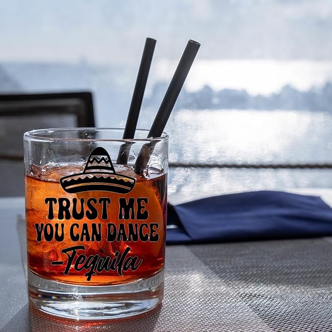 Tequila Lovers Gifts Old Fashioned Whiskey Glasses, Funny Margarita Gifts for Women Men, Trust Me You Can Dance -Tequila 10 oz Rocks Barware Cup for Cocktail Drinks Scotch Bourbon Liquor