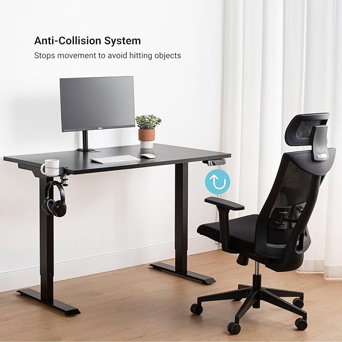 Progressive Desk Stand Up Electric Standing Desk, Compact Home Office Table, Black Frame and Bright Beech MDF Tabletop Prime Ryzer 42" x 24"